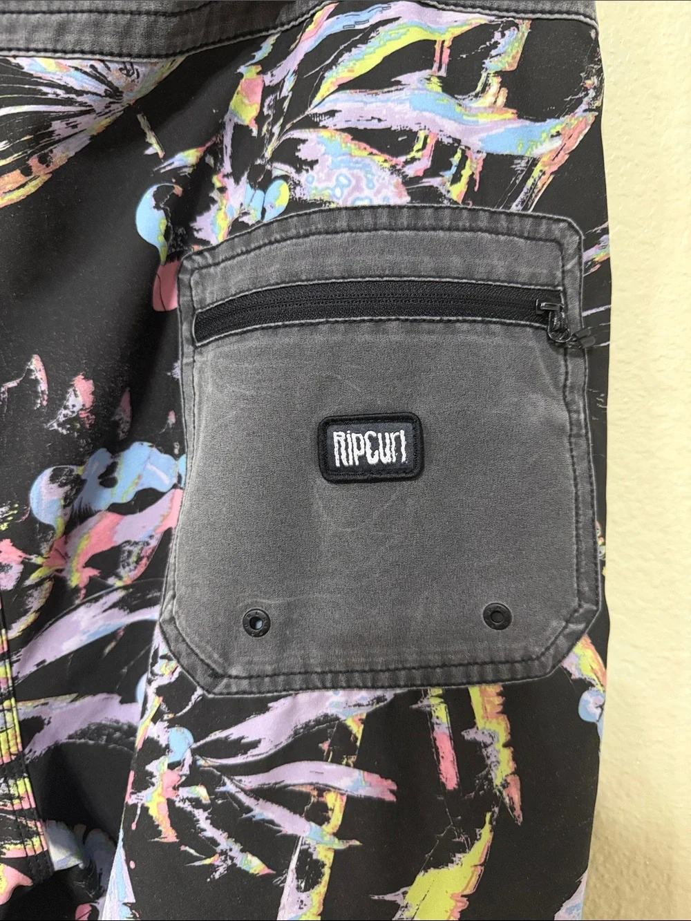 Rip Curl Black Boardshorts with Pastel Floral Splash